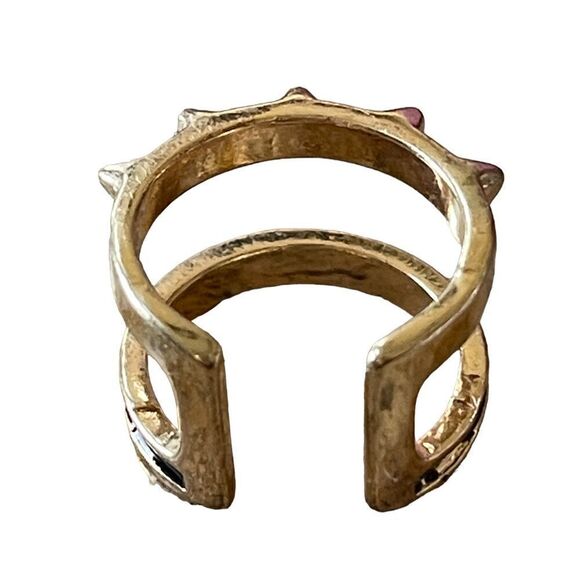 NWOT gold tone black enamel & studs ring US size 6.5 - Picture 6 of 8